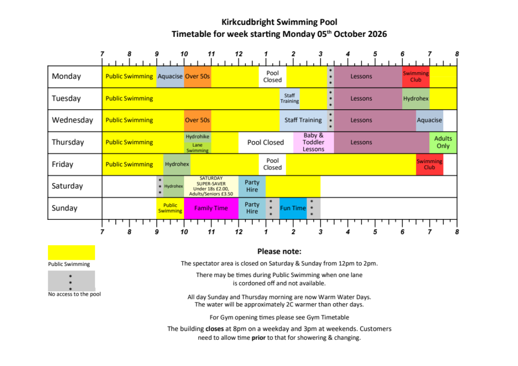 Timetable for this week